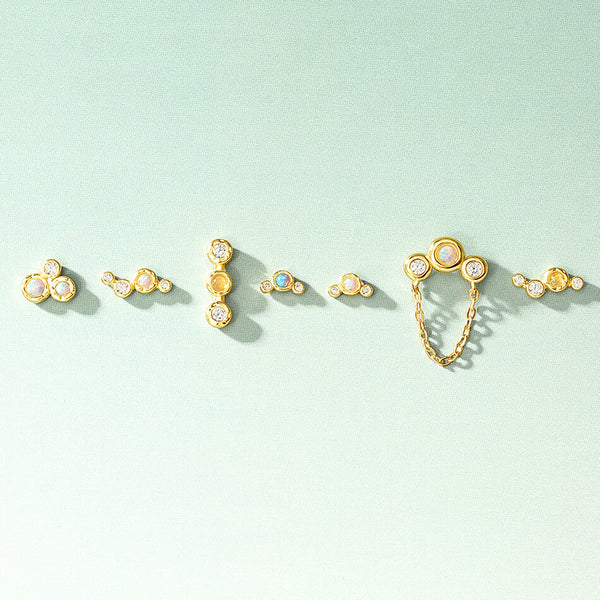 VFE0368 CZ & Opal Chain Piercing Studs Earring