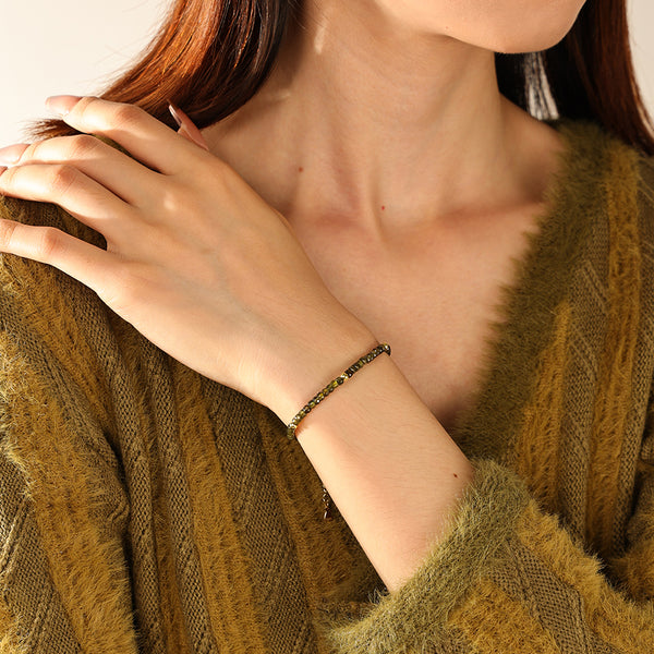 PB0108 925 Sterling Silver Green Cubic Zirconia Bead Charm Bracelets