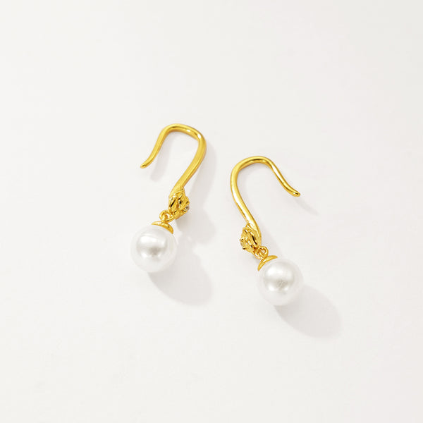 FE2860 925 Sterling Silver Vintage Shell Pearl Drop Hoop Earring