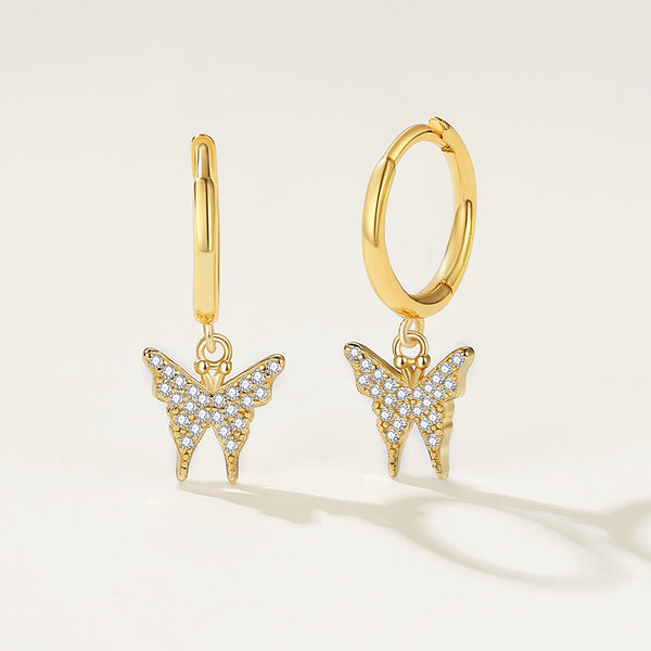 FE2225 925 Sterling Silver Pave CZ Butterfly Drop Earrings