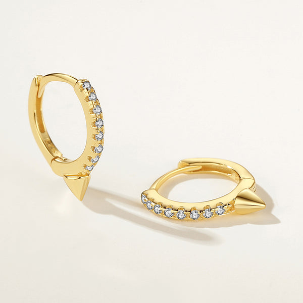 FE2160 925 Sterling Silver Pave Cubic Zirconia Rivet Punk Hoop Earrings