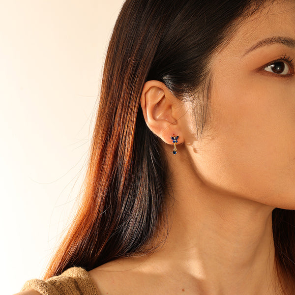 FE2744 925 Sterling Silver Cubic Zirconia Colorful Butterfly Dangle Hoop Earrings