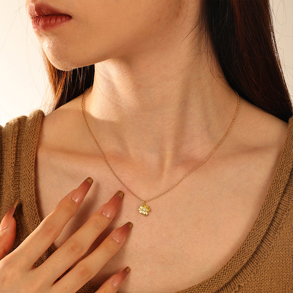 FX1180 925 Sterling Silver CZ Flower Pendant Necklace