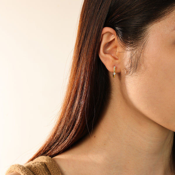 FE2798 925 Sterling Silver CZ Bamboo Hoop Earring