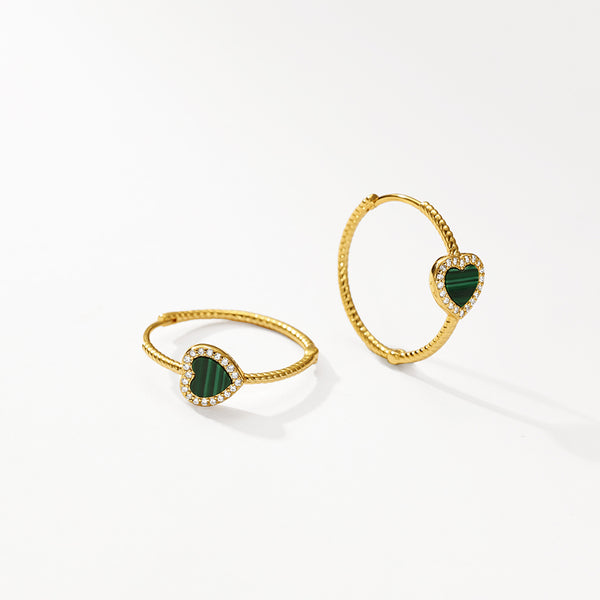 VFE0079 Heart Malachite Big Hoop Earrings