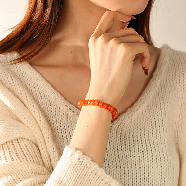 PB0146 925 Sterling Silver Orange Jade Charm Beaded Bracelet