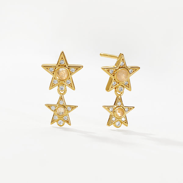 VFE0109 Double Star Moonstone CZ Stud Earring