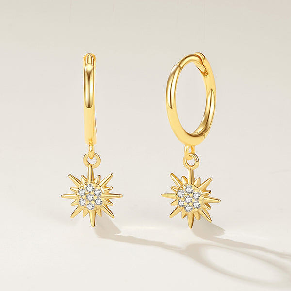 FE2213 925 Sterling Silver Shining Sunburst Dangle Earrings