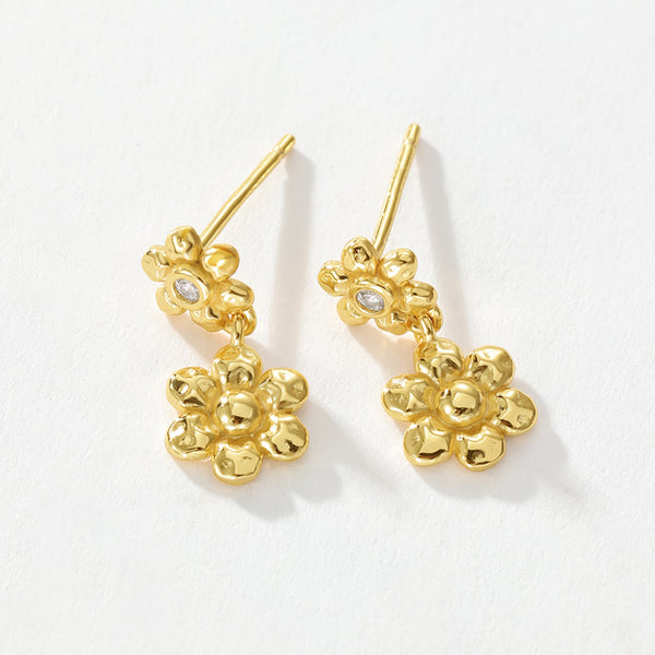VFE0156 Double Daisy Flower Drop Stud Earring
