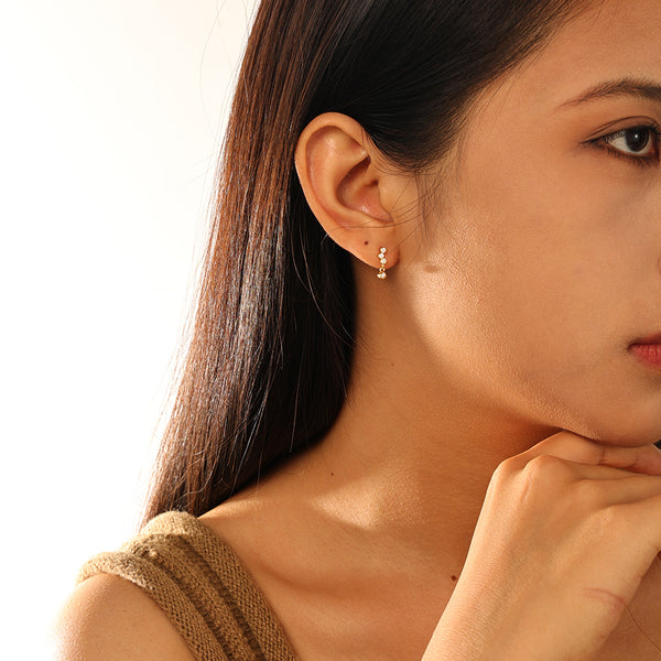 FE2835 925 Sterling Silver Bezel Cubic Zirconia Stud Earrings