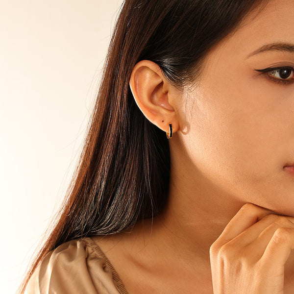 FE2959 925 Sterling Silver Black Zircon Hoop Earrings