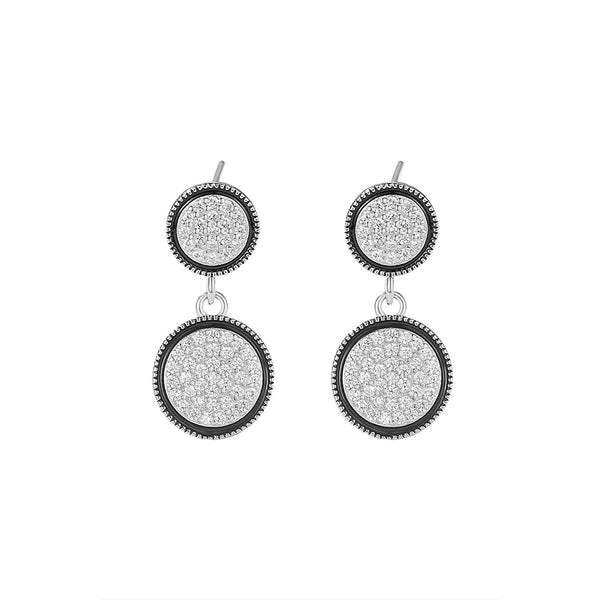 FE2728 925 Sterling Silver Round Disc CZ Drop Earrings