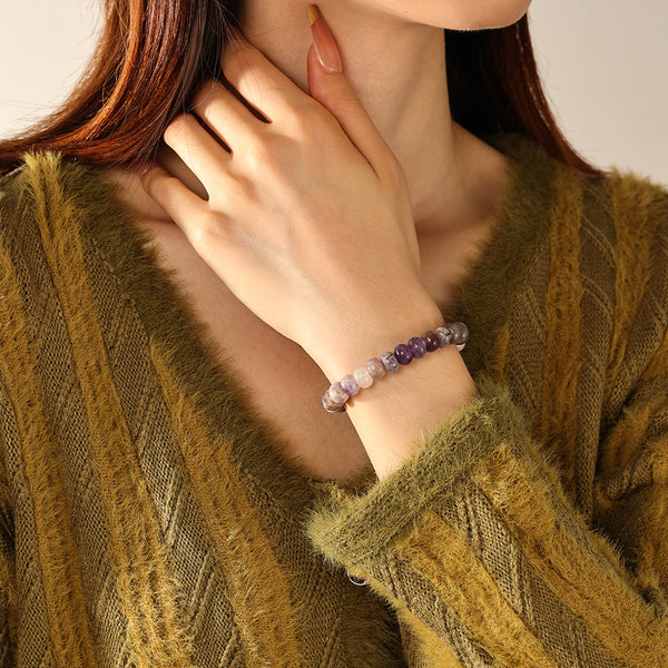 PB0140 925 Sterling Silver Amethyst Charm Beaded Bracelets