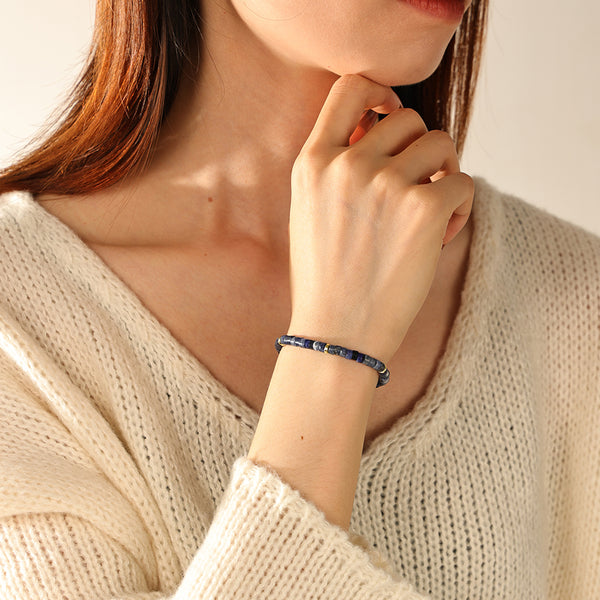 PB0155 925 Sterling Silver Blue Natural Stone Charm Beads Bracelet