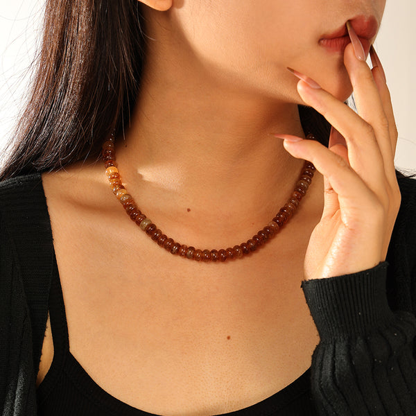 PN0194 925 Sterling Silver Brown Jade Charm Beaded necklace