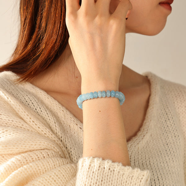 PB0147 925 Sterling Silver Blue Jade Charm Beaded Bracelet