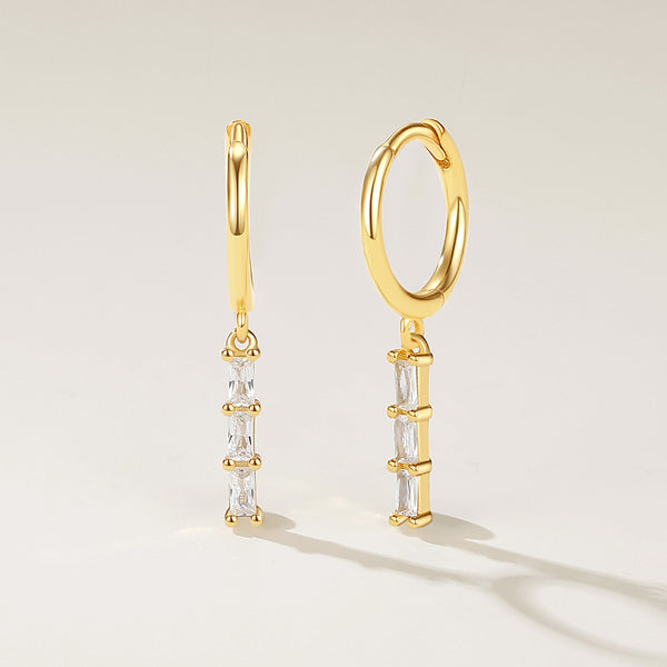 FE2222 925 Sterling Silver Trio Baguette CZ Dangle Earrings