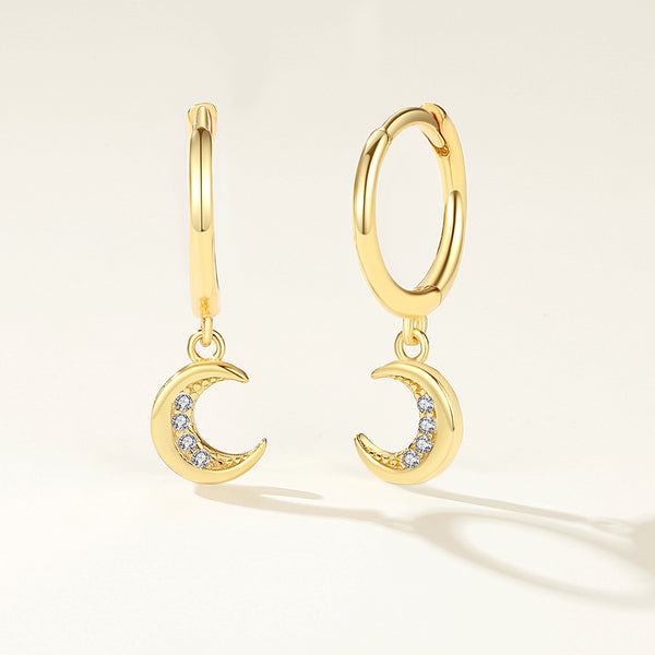 FE2122 925 Sterling Silver Shining Crescent Moon Drop Earrings