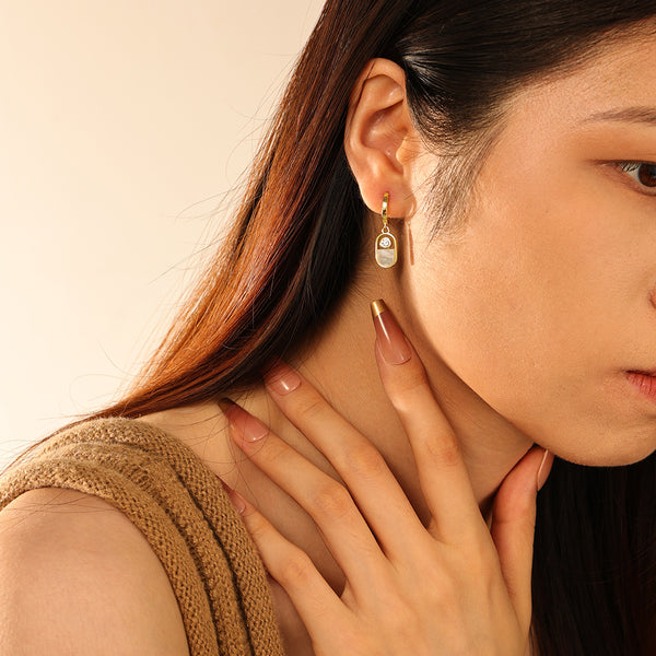 FE2790 925 Sterling Silver White Shell Stone Dangle Earrings