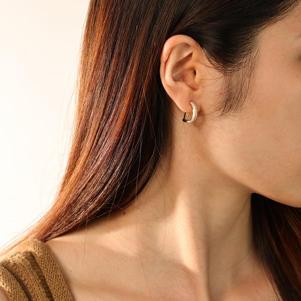 FE2776 925 Sterling Silver Pave CZ Capital D Hoop Earring