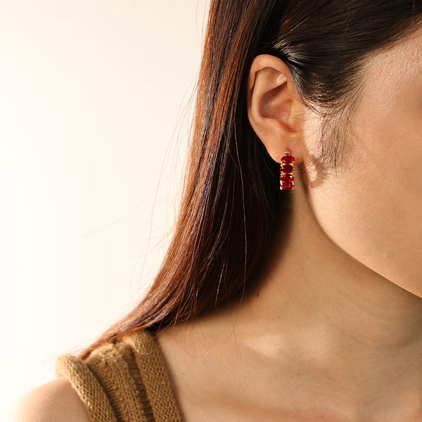 FE2770 925 Sterling Silver Oval Cubic Zirconia Hoop Earring