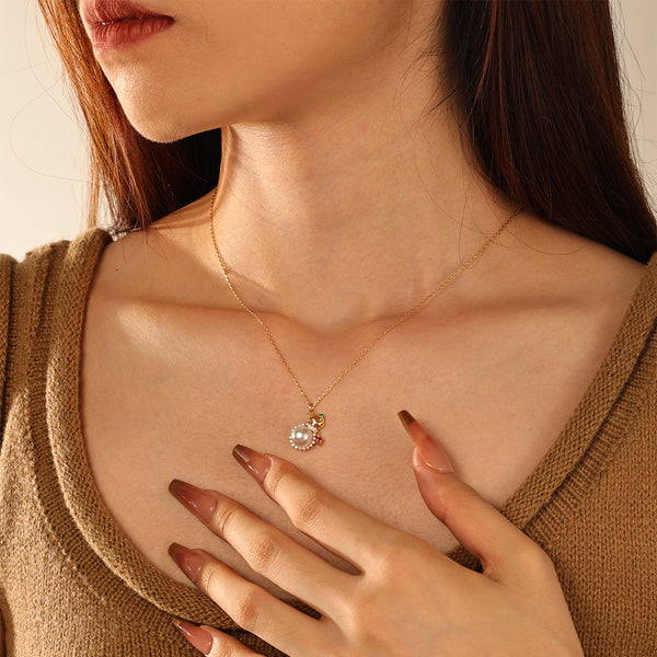 FX1179 925 Sterling Silver White Pearl Pendant Necklace