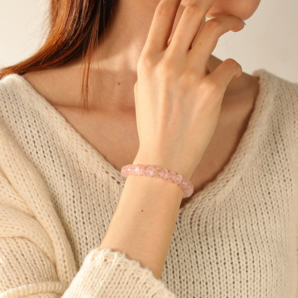 PB0151 925 Sterling Silver Pink Crystal Beads Bracelet