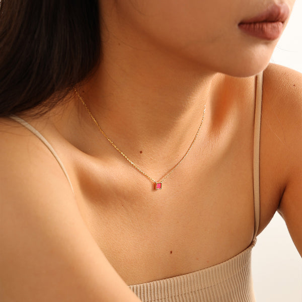 VFX0277 Princess Cut Square Opal Women Necklace