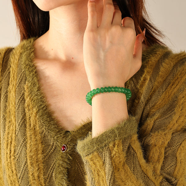 PB0143 925 Sterling Silver Green Aventurine Beaded Bracelet