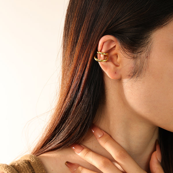 FE2792 925 Sterling Silver Double Circle Ear Cuff