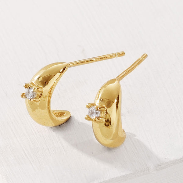 FE2044 925 Sterling Silver Cubic Zirconoia Gold Chunky Dome Earrings