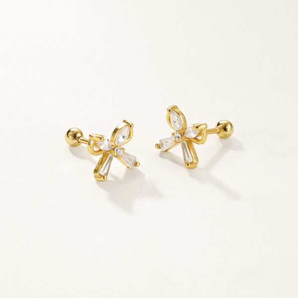 FE2783 925 Sterling Silver Butterfly CZ Ballbell Stud Earring