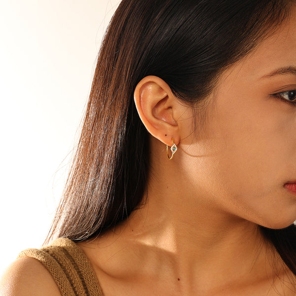 FE2902 925 Sterling Silver Blue Opal Evil Eye Hoop Earring