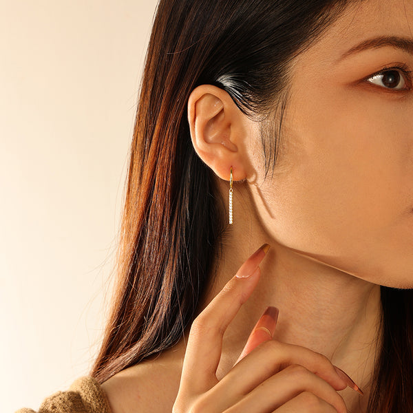 FE2750 925 Sterling Silver Cubic Zirconia Square Bar Dangle Earrings