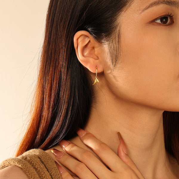 FE2737 925 Sterling Silver Fishtail Dangle Hoop Earrings