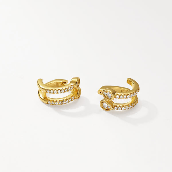 VFE0060 Pave Cubic Zirconia Duet Hoop Earrings