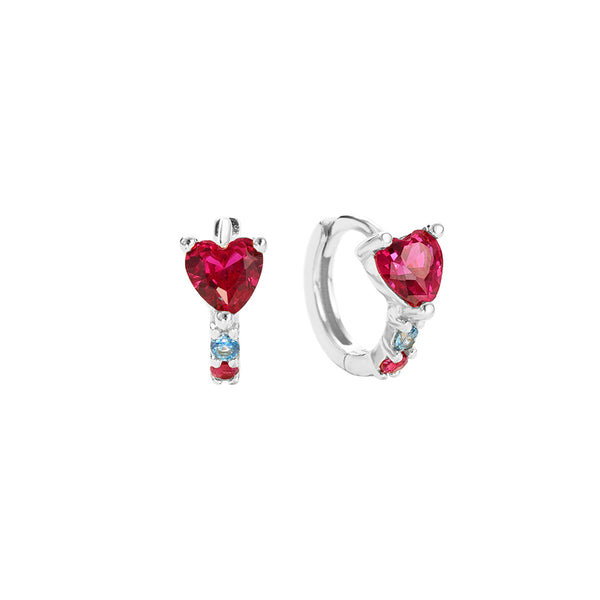 FE2866 925 Sterling Silver Heart Ruby Hoop Earrings