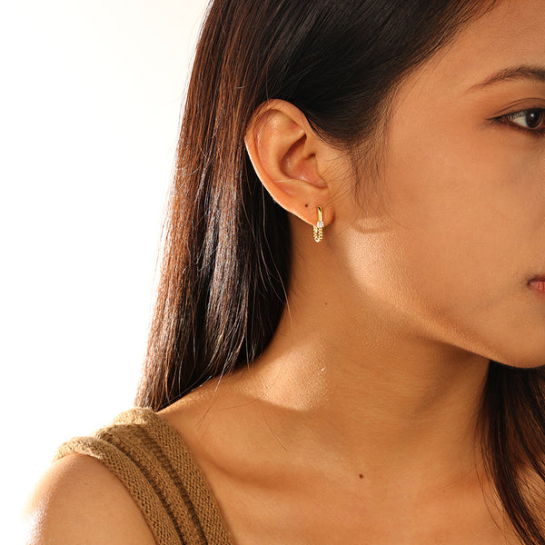 FE2861 925 Sterling Silver Zircon Twist Hoop Earring