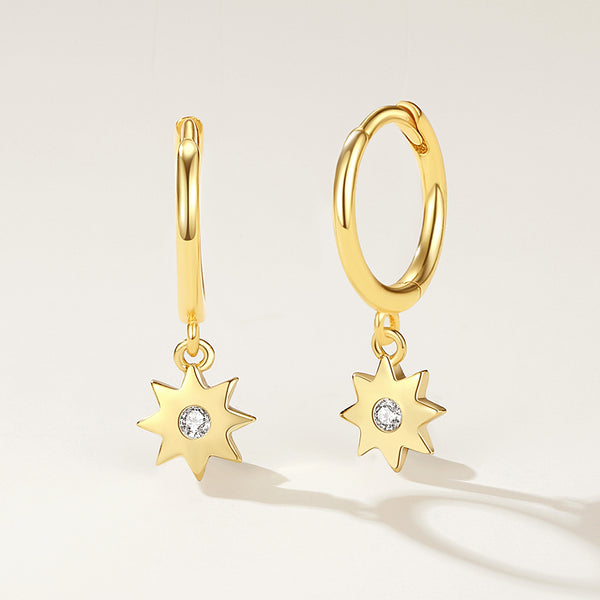 FE2224 925 Sterling Silver Eight-Pointed Star Dangle Earrings