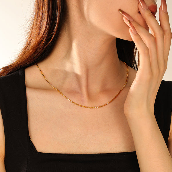 FX1288 925 Sterling Silver Crescent Gold Bead Chain Necklace