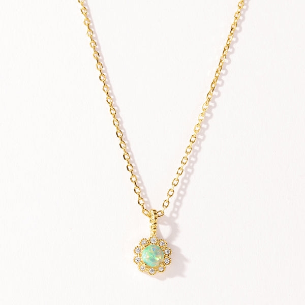 VFX0161 Opal Pave CZ Flower Women Pendant Necklace