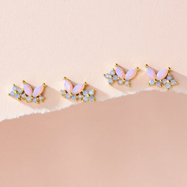 VFE0145 Milky Opal Pink Nano Butterfly Flower Stud Earring