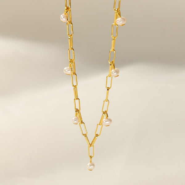 PN0242 925 sterling silver Paperclip Chain Freshwater Pearl Necklaces