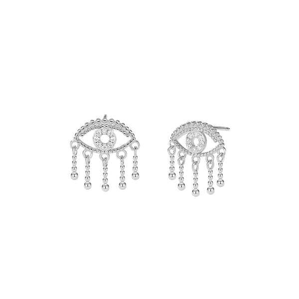 FE2718 925 Sterling Silver Full CZ Evil Eye Stud Earrings