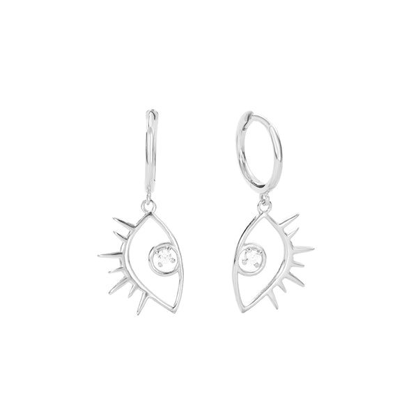 FE2891 925 Sterling Silver Evil Eyes Dangle Hoop Earrings
