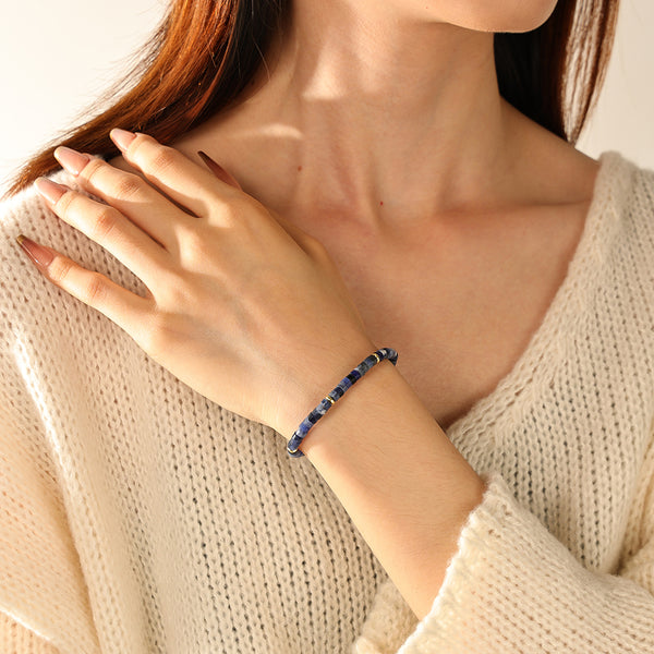 PB0155 925 Sterling Silver Blue Natural Stone Charm Beads Bracelet