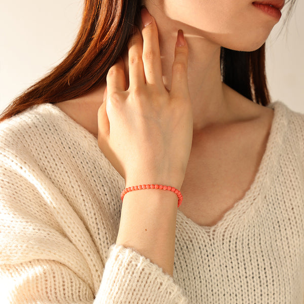 PB0120 925 Sterling Silver Pink Coral Beaded Bracelets