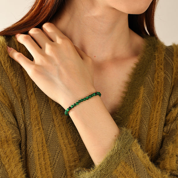 PB0121 925 Sterling Silver Malachite Charm Beaded Bracelets