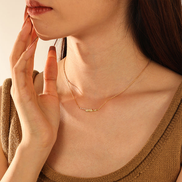 FX1190 925 Sterling Silver Bamboo Pearl Clavicle Necklace