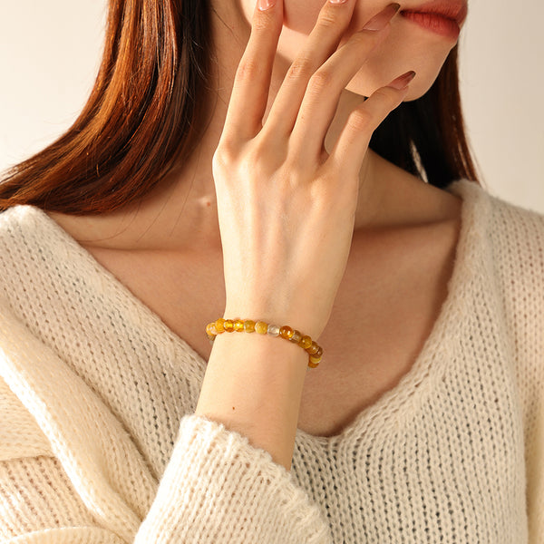 PB0115 Amber Color Agate Charm Beaded Bracelets